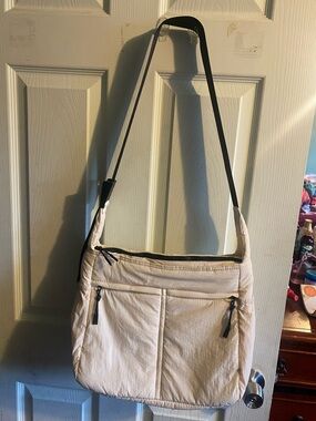 Cream Crossbody Shoulder Bag with Black Strap